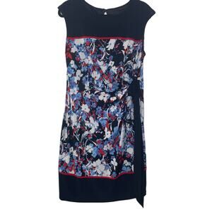 R&K Shift Dress Cap Sleeveless Floral‎ Side Tie Round Neck Stretch Multicolor L